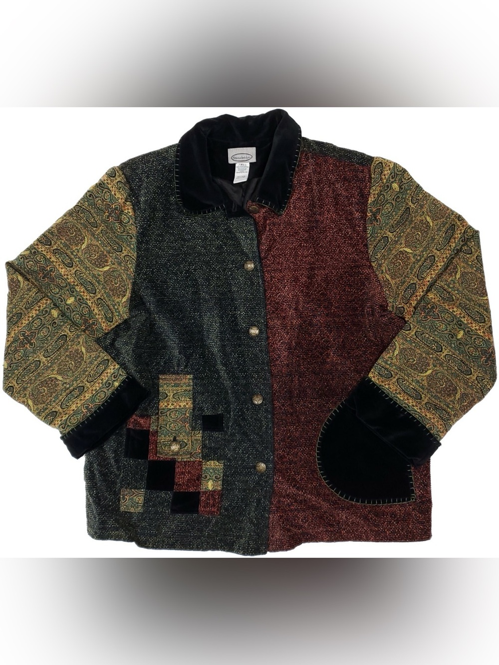 Stonebridge Patchwork Velvet-Trim Blazer - Black, Burgundy, Olive Paisley
